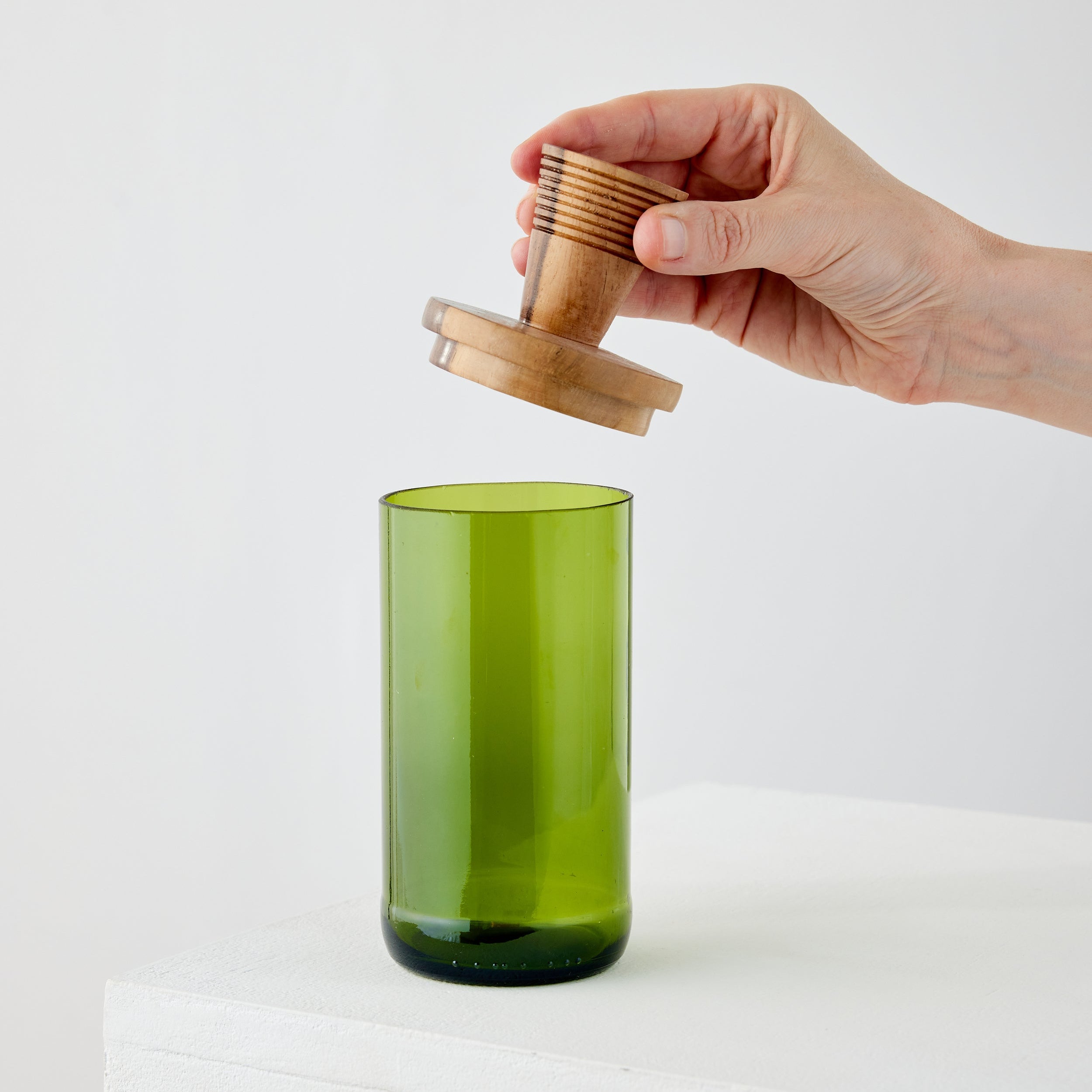 Wooden Topped Green Apothecary Jar